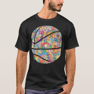 Basketbal Kleurrijke Bloemen Grappig Sport Gift T-shirt