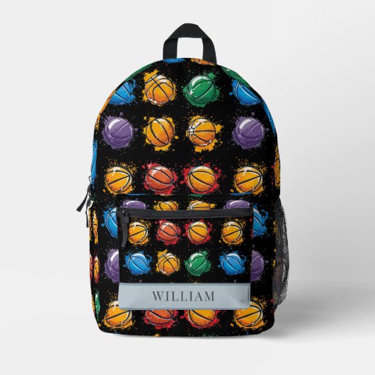 Basketbal kleurrijke Kinder zwart terug naar schoo Bedrukte Rugzak (Voorkant)