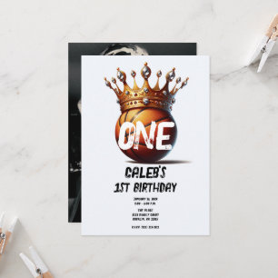 Basketbal Koning Gouden Kroon Foto 1e Verjaardag Kaart
