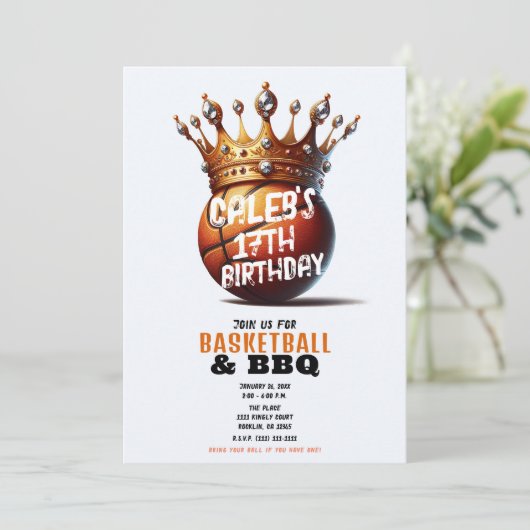 Basketbal Koning Gouden Kroon Foto Verjaardag Kaart (Staand voorkant)