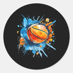 Basketbal kunstwerk Basketbal Hoop Kleurrijk Water Ronde Sticker