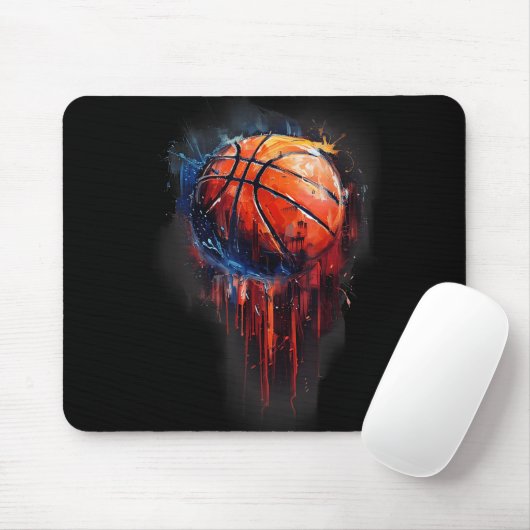 Basketbal kunstwerk Basketbal Hoop Waterverf Colo Muismat (Met muis)
