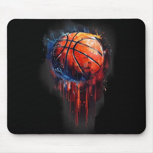 Basketbal kunstwerk Basketbal Hoop Waterverf Colo Muismat (Voorkant)