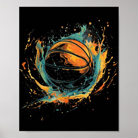 Basketbal Kunstwerk Basketbal Liefhebber Aquarel S Poster (Voorkant)