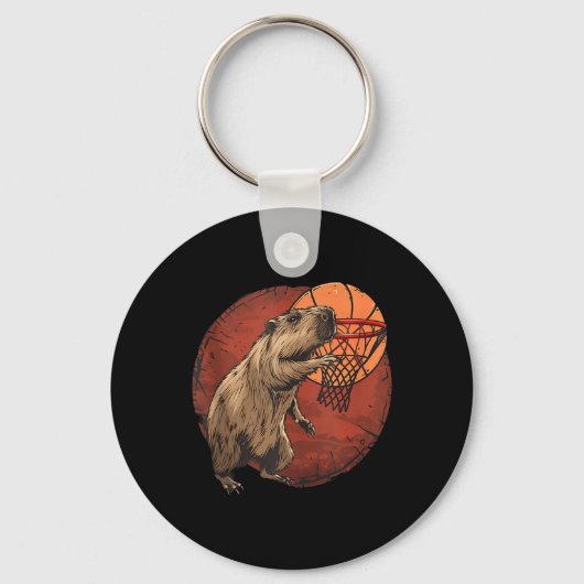 Basketbal kunstwerk Basketbal liefhebber Capybara  Sleutelhanger (Voorkant)