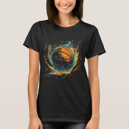 Basketbal kunstwerk Basketbal liefhebber Waterverf T-shirt (Voorkant)