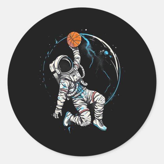 Basketbal kunstwerk Basketbal Speler Astronaut Dra Ronde Sticker (Voorkant)