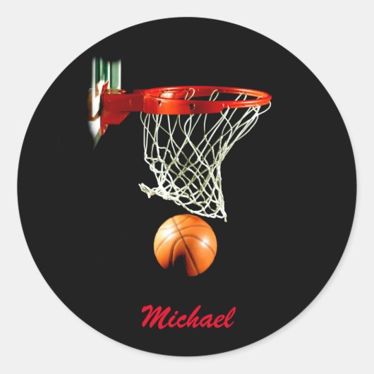 Basketbal kunstwerk Jouw naam Zwart Rood Ronde Sticker (Voorkant)