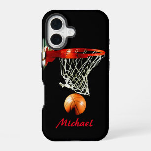 Basketbal Kunstwerk Uw Naam Zwart Wit Rood iPhone 16 Hoesje