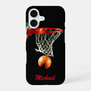 Basketbal Kunstwerk Uw Naam Zwart Wit Rood iPhone 16 Hoesje