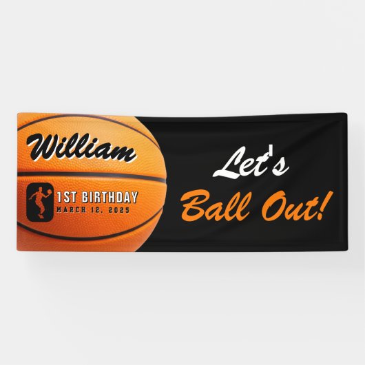 Basketbal laten we bal uit verjaardagsfeestje spandoek (Horizontaal)