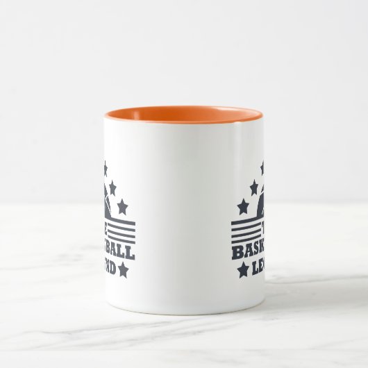 Basketbal legende speler blauw en sinaasappel bal mok (Midden)