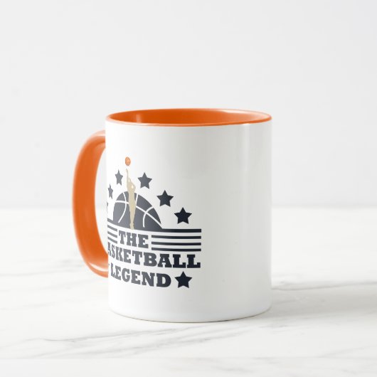 Basketbal legende speler blauw en sinaasappel bal mok (Voorkant links)