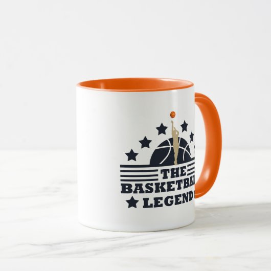 Basketbal legende speler blauw en sinaasappel bal mok (Voorkant rechts)