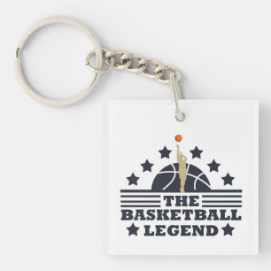 Basketbal legende speler blauw en sinaasappel bal sleutelhanger