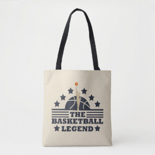 Basketbal legende speler blauw en sinaasappel bal tote bag