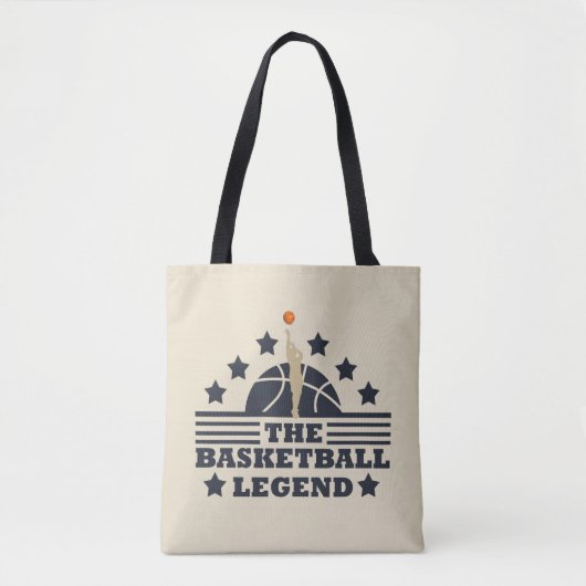 Basketbal legende speler blauw en sinaasappel bal tote bag (Voorkant)