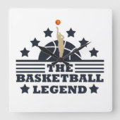 Basketbal legende speler blauw en sinaasappel bal vierkante klok (Voorkant)