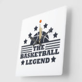 Basketbal legende speler blauw en sinaasappel bal vierkante klok (Hoek)