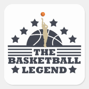Basketbal legende speler blauw en sinaasappel bal vierkante sticker