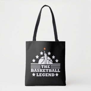 Basketbal legende speler wit sinaasappel bal tote bag