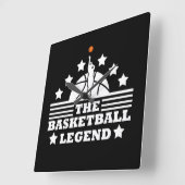 Basketbal legende speler wit sinaasappel bal vierkante klok (Hoek)