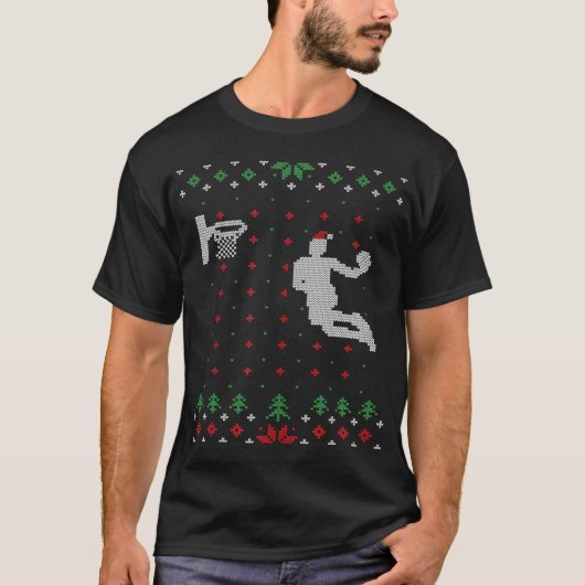 Basketbal lelijke Kerstmis Grappig Santa Dunki T-shirt (Voorkant)