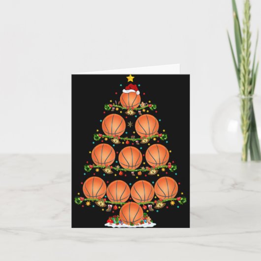 Basketbal Lichten Kerstman Kerstmis Basketbal Kers Kaart (Voorkant)