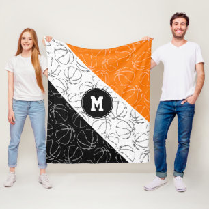 basketbal lijn kunst patroon op oranje wit zwart fleece deken