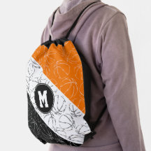 basketbal lijntekening patroon op oranje zwart wit