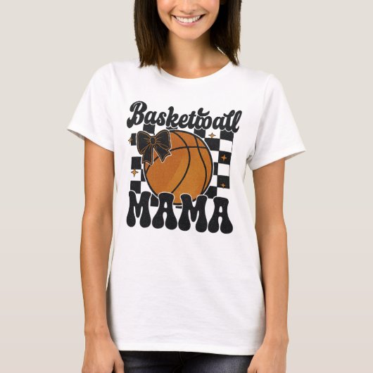 Basketbal Mama Glitter Shirt Ontwerp met Bow (Voorkant)