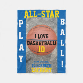 Basketbal Medium Blauw Team Speler Naam Fleece Deken