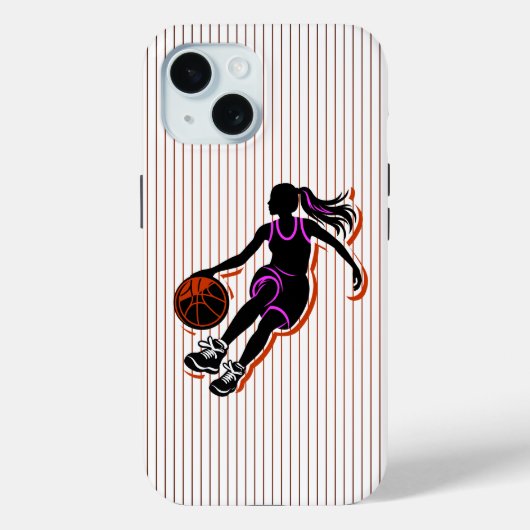Basketbal Meisje Dribbling IPhone 15 Hoesje (Achterkant)
