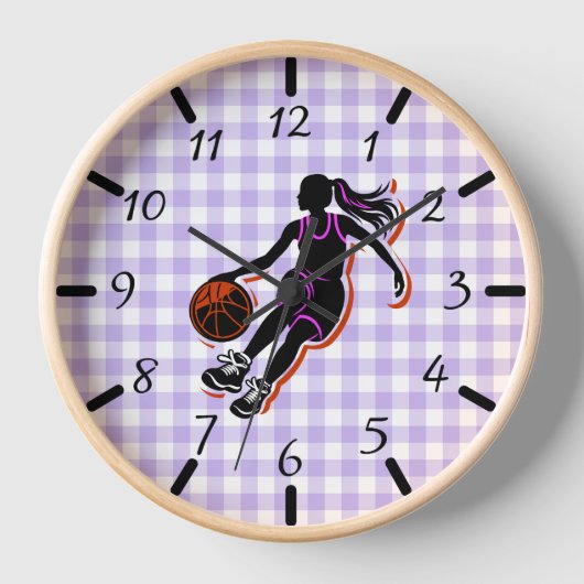 Basketbal Meisje Dribbling Wall Clock (Voorkant)