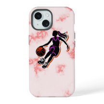 Basketbal Meisje Roze Marmer IPhone 15 Hoesje