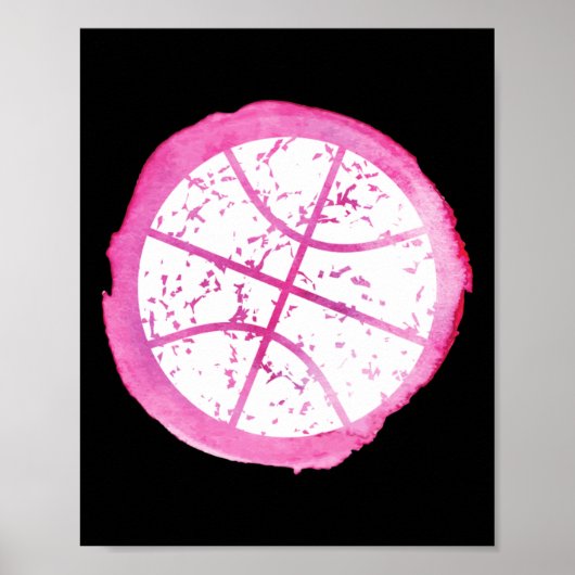 Basketbal Meisje Roze Waterverf Poster (Voorkant)