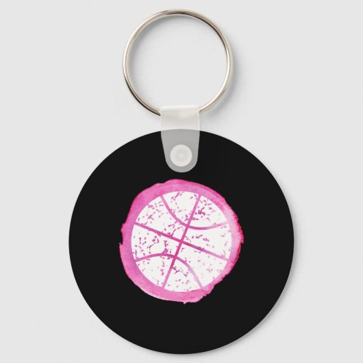 Basketbal Meisje Roze Waterverf Sleutelhanger (Voorkant)