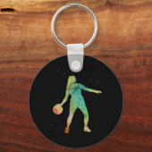 Basketbal Meisje Spelen Sleutelhanger (Voorkant)