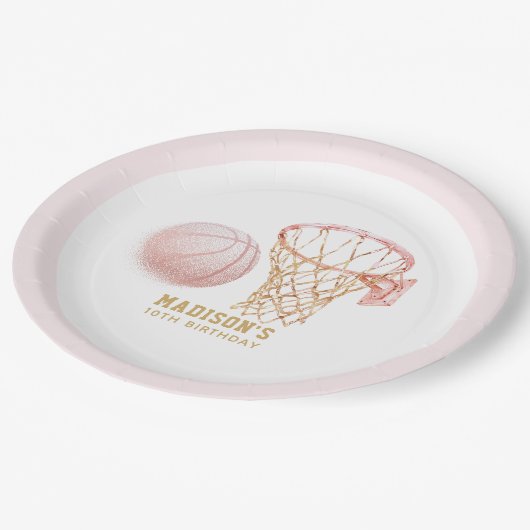 Basketbal Meisje Verjaardag Gepersonaliseerd Papieren Bordje (Gekanteld)