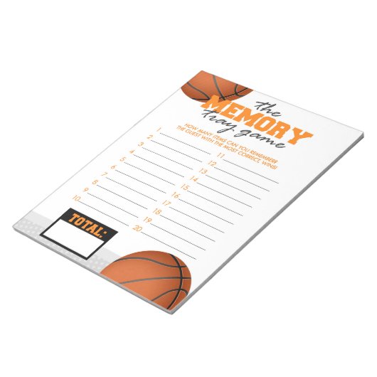 Basketbal Memory Tray Baby shower Game Pack Notitieblok (Schuin)