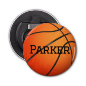 Basketbal met aangepaste naam button flesopener (Voorkant)