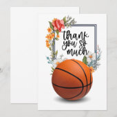 Basketbal met bloemen voor coach bedankkaart (Voorkant / Achterkant)