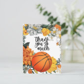 Basketbal met bloemen voor coach bedankkaart (Staand voorkant)