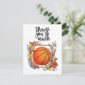 Basketbal met bloemen voor coach bedankkaart (Staand voorkant)