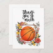 Basketbal met bloemen voor coach bedankkaart (Voorkant / Achterkant)