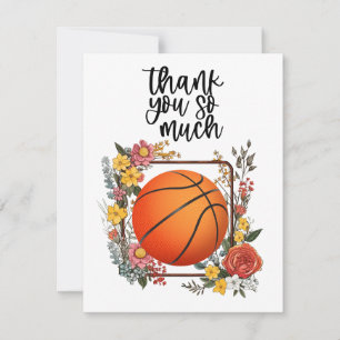 Basketbal met bloemen voor coach bedankkaart