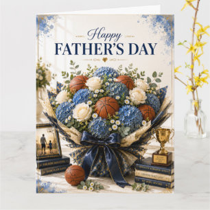 Basketbal met bloemen voor Vaderdag Kaart