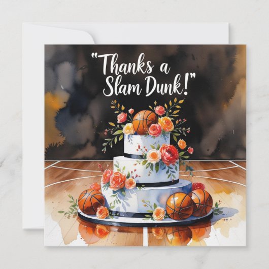 Basketbal met cake en bloemen bedankkaart (Voorkant)