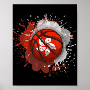 Basketbal met de vlag van Hongkong Poster