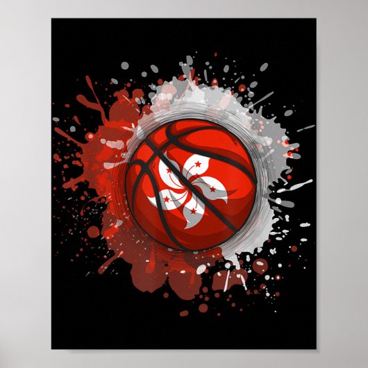 Basketbal met de vlag van Hongkong Poster (Voorkant)